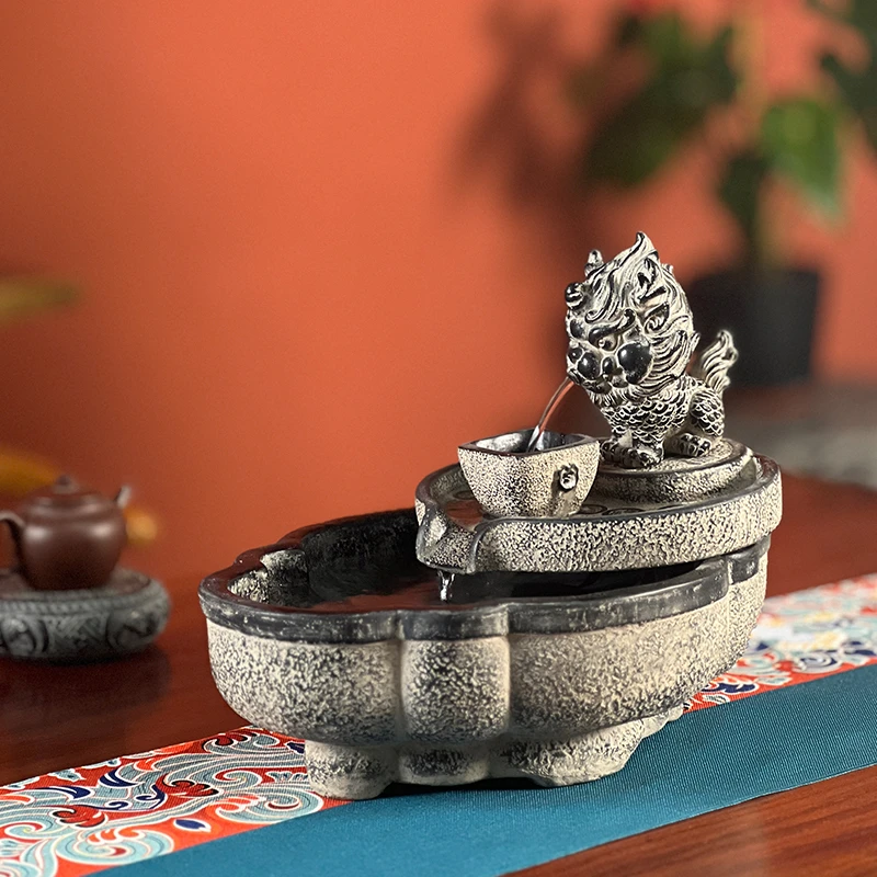 客厅循环水流水摆件开业礼物麒麟茶室公司办公室客厅布置家居用品