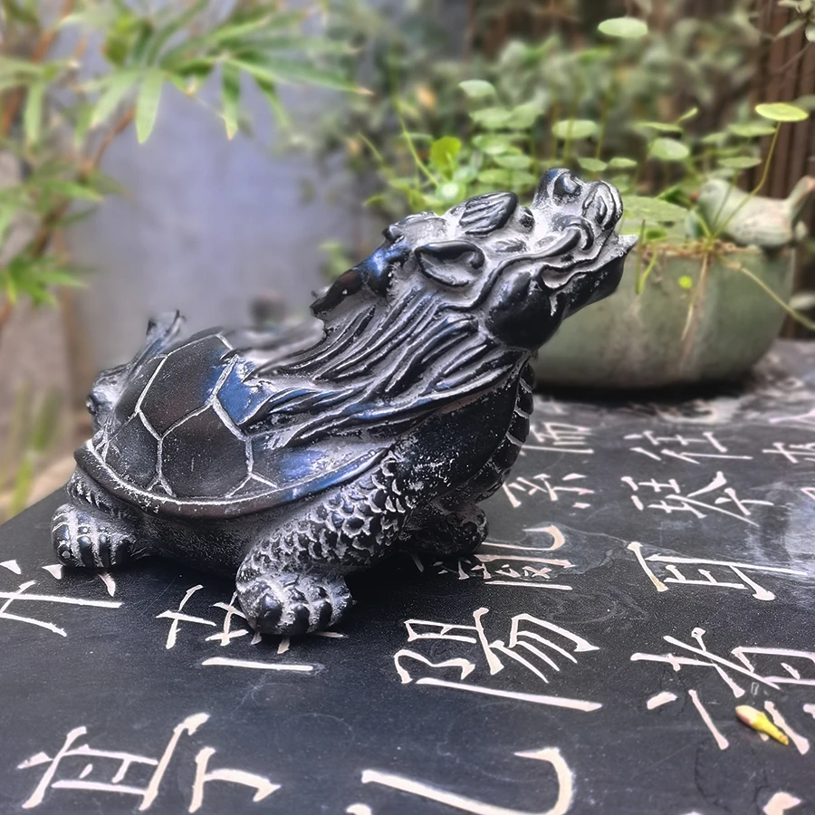 茶室装饰龙龟桌面小雕塑小摆件仿青石