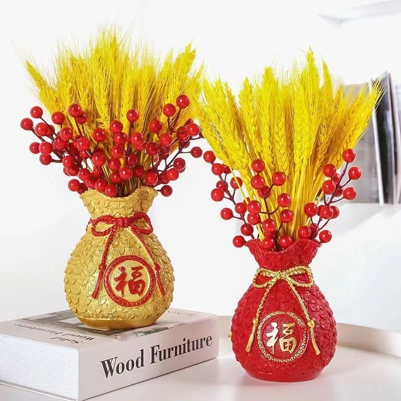 福袋金黄麦穗红果花瓶大麦客厅摆放花平安摆件金麦装乔迁开业饰品