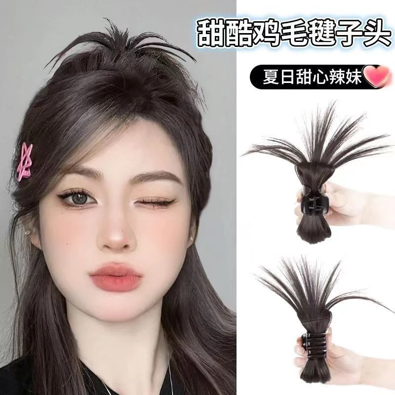 鸡窝丸子头慵懒风鸡毛毽子头喷泉高马尾辣妹鸡窝头发抓夹假发发包