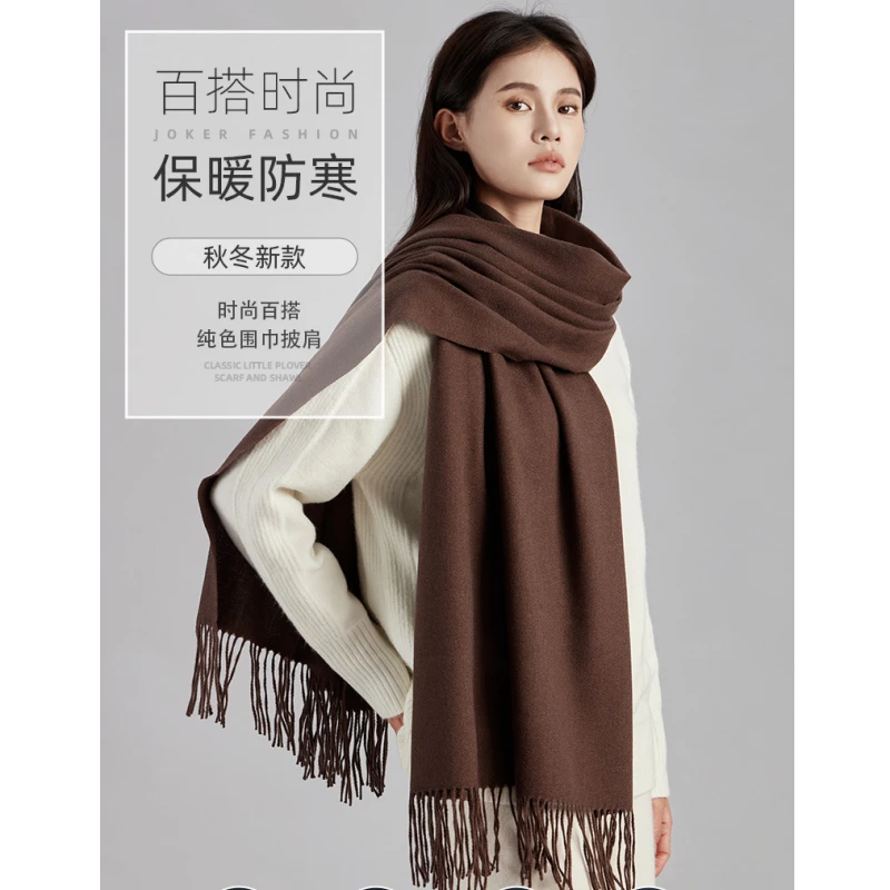 纯色仿羊绒秋冬围巾女氛围高级感百搭围脖时尚加厚男流苏披肩