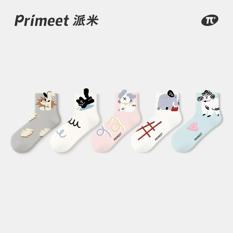 primeet/派米袜子女春秋款中筒袜可爱日系运动长筒保暖长袜棉