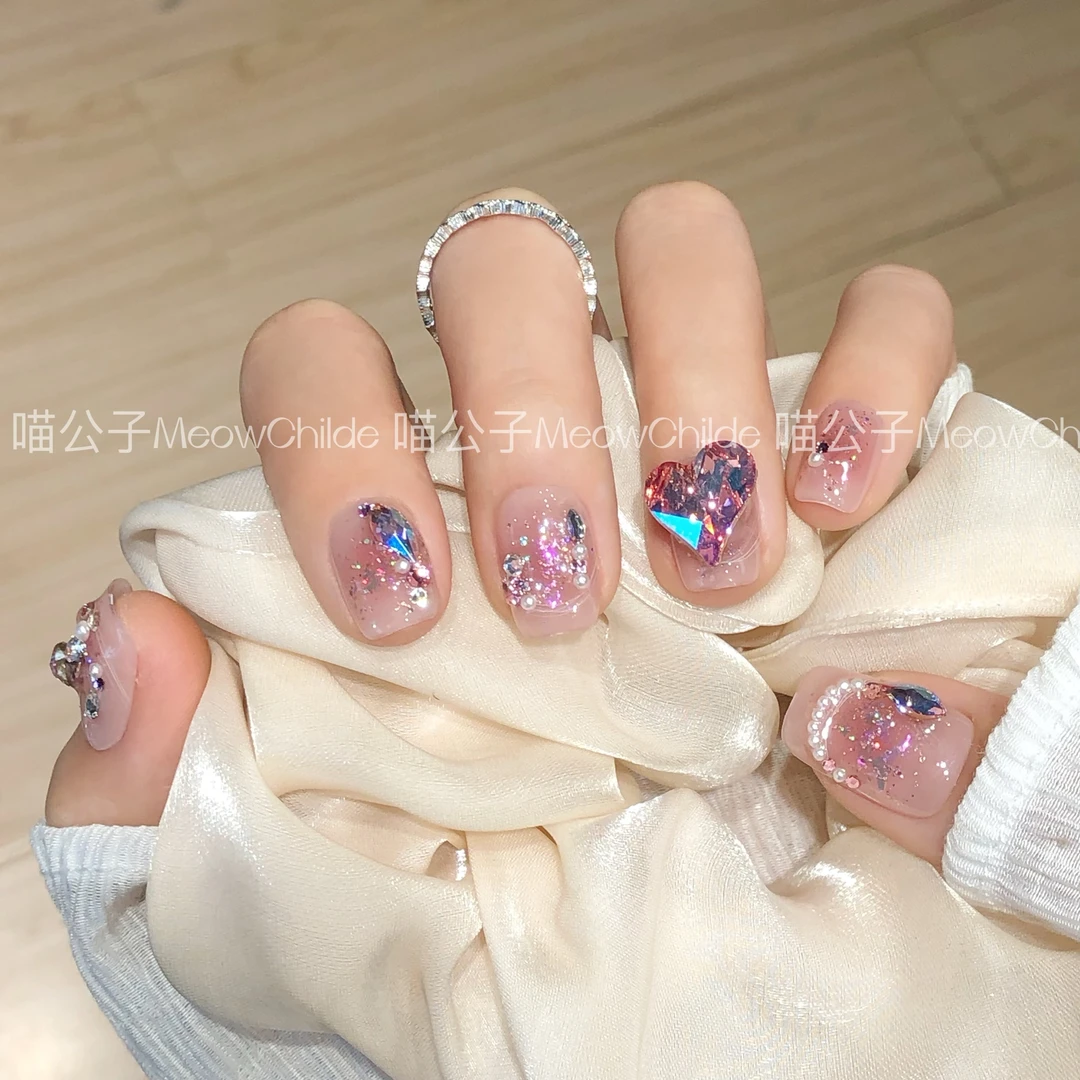 喵公子【告-白-蜜-蜜】【施家的全华】纯手工穿戴甲可拆卸美甲光疗甲