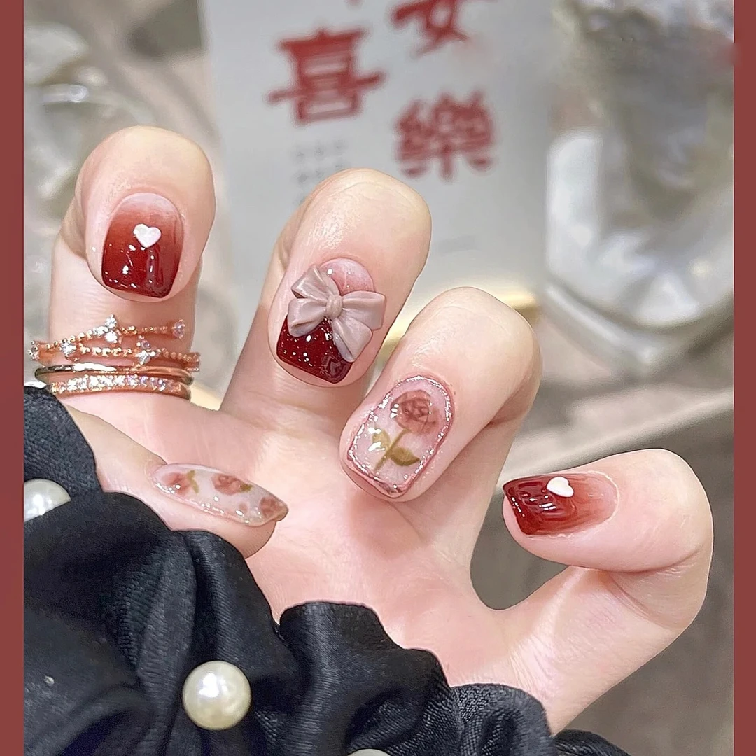 喵公子【玫瑰庄园】纯手工穿戴甲可拆卸美甲光疗甲气质渐变秋冬