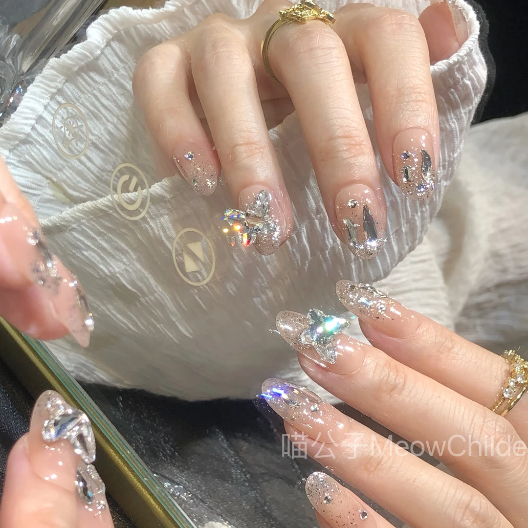 喵公子【冰晶蝴蝶】【施华全华款】纯手工穿戴甲可拆卸美甲光疗甲