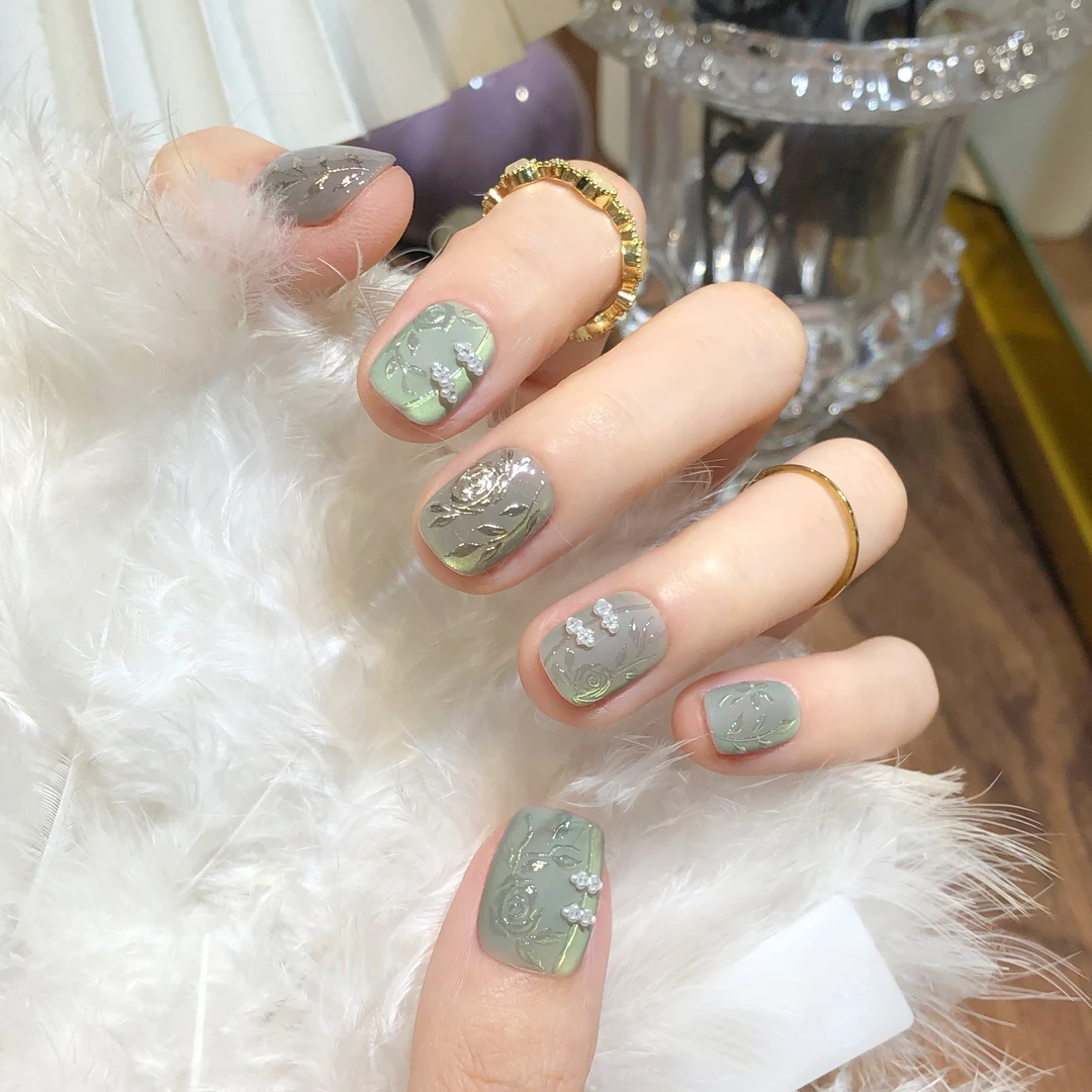 喵公子【空山清影】【设计师款】纯手工穿戴甲可拆卸美甲光疗甲