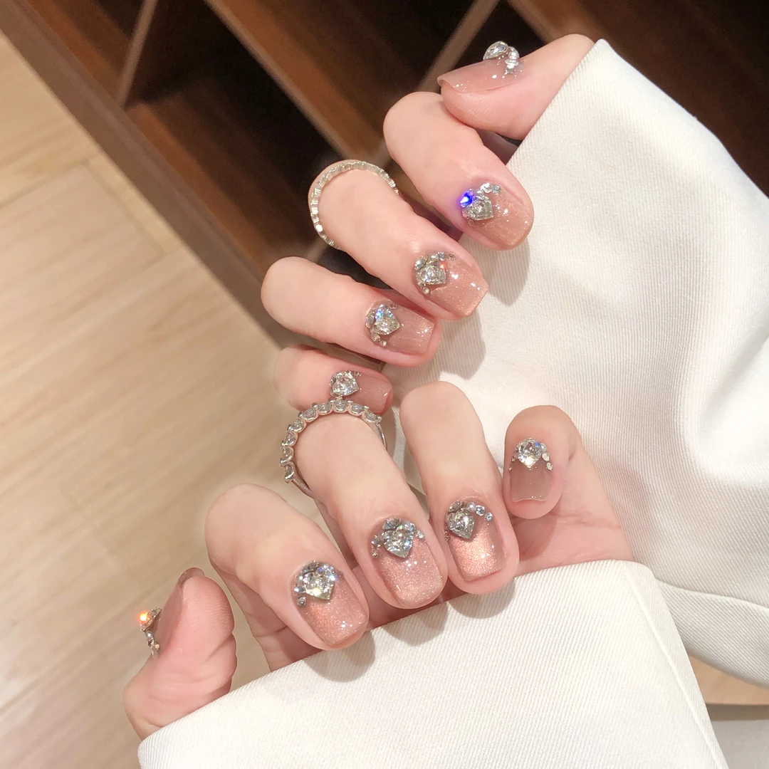 喵公子【一见倾心】【施家全华钻】纯手工穿戴甲可拆卸美甲光疗甲