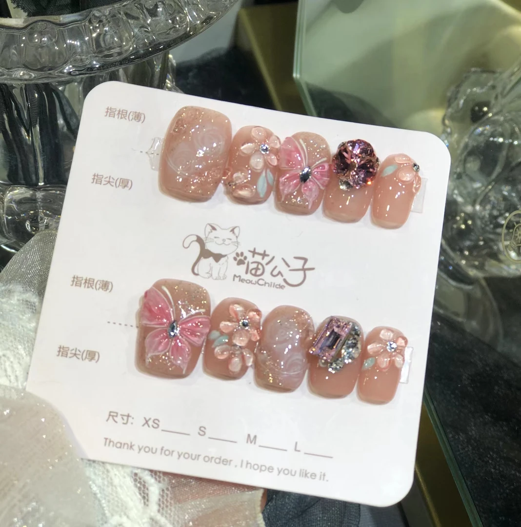 喵公子【翩若惊鸿】【施家全华钻】纯手工穿戴甲可拆卸美甲光疗甲