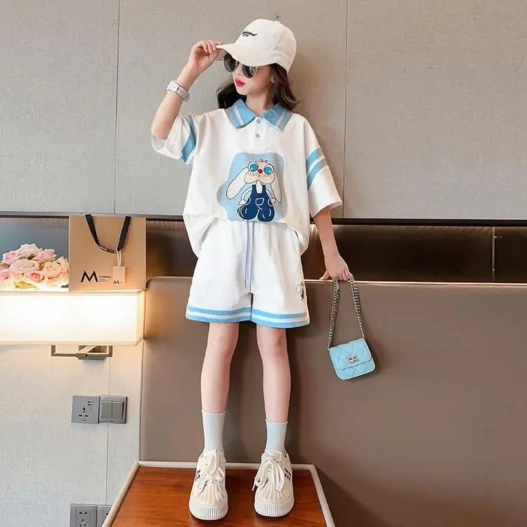 童装女童短袖套装2025新款夏款儿童夏季洋气polo衫半袖T恤两件套