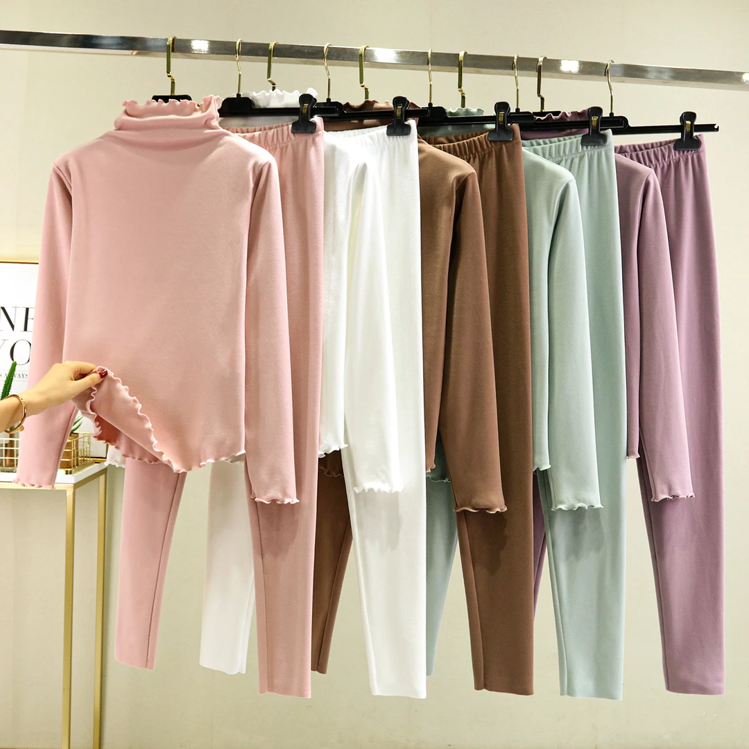 高领保暖内衣套装女士秋冬季长袖长裤发热薄绒堆堆领秋衣秋裤