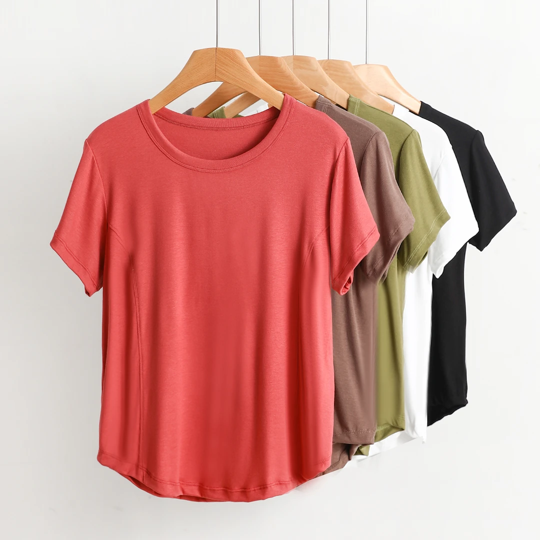 莫代尔短袖T恤女大码胖mm200斤圆领半袖上衣内搭打底衫纯色家居服