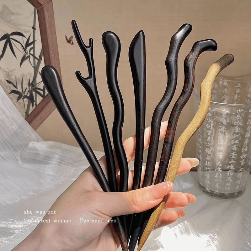 新中式黑檀木古风高级感发簪汉服旗袍头饰簪子气质时尚优雅盘发簪