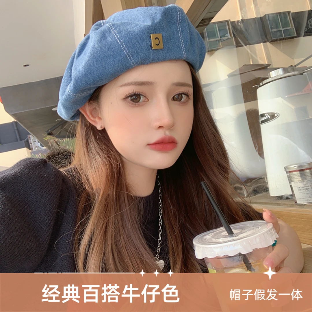帽子假发一体精致假发贝雷女大波浪假发帽一体压发帽增发自然逼真