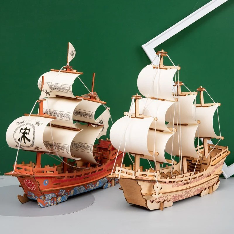 3D立体拼图帆船仿真积木手工木质拼装船儿童益智diy创意玩具礼物
