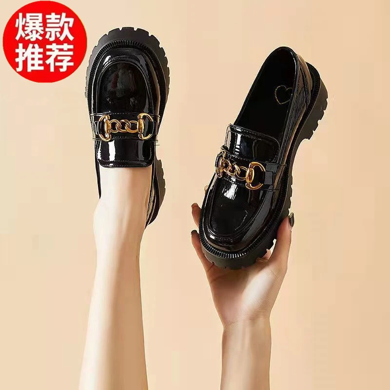 英伦风小皮鞋女2023春秋新款日系jk厚底一脚蹬法式乐福鞋粗跟单鞋