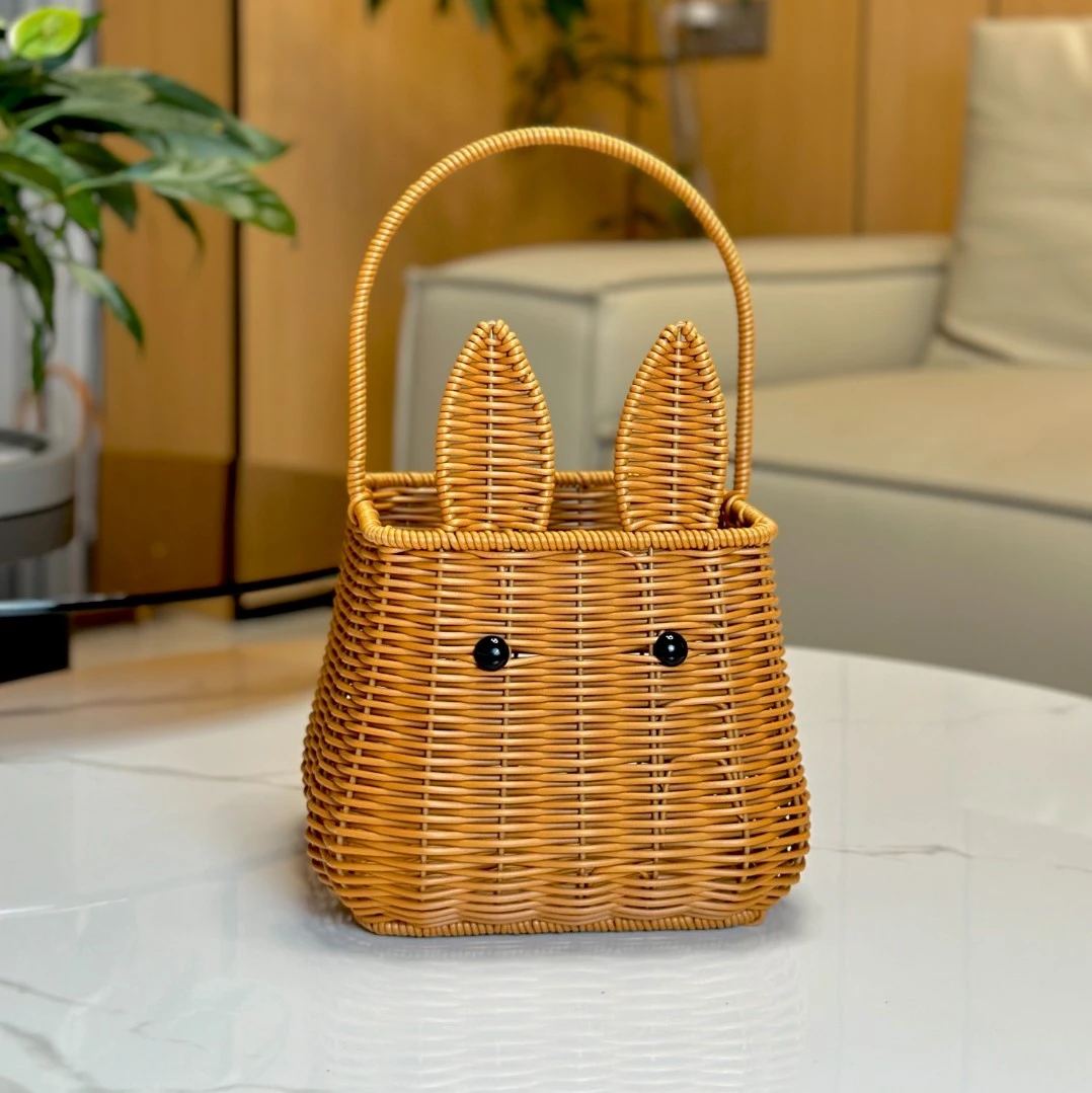 T5小兔果篮首饰零食托盘阳台水果篮野餐亲子采摘手提篮子收纳花艺