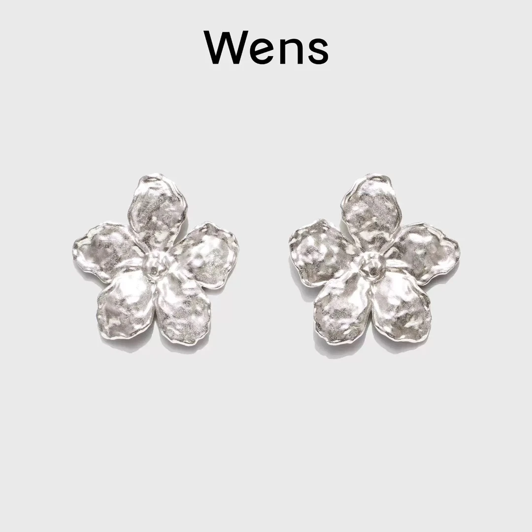 铜合金耳饰 Wens花神系列立体大花朵耳钉原创设计金银双色耳环