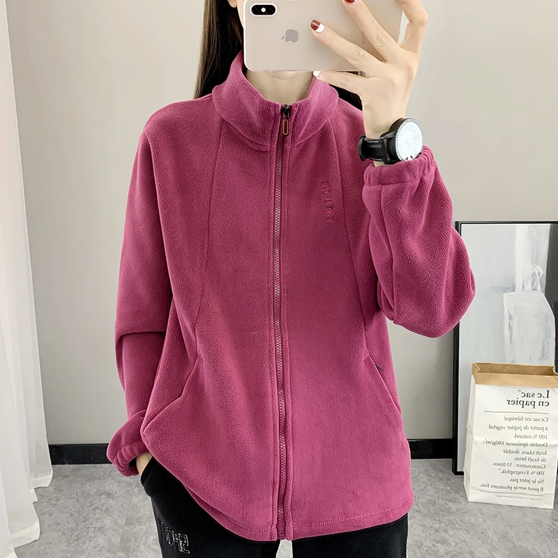 秋冬新款抓绒衣女户外加厚开衫外套女摇粒绒双面加绒保暖立领上衣