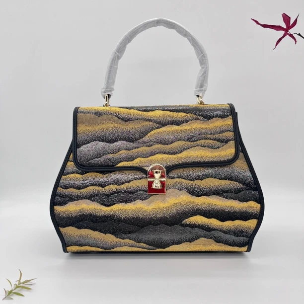 唐锦 沙漏手提包 【直播间挑选花色】单肩斜挎女包真皮中式唐锦织锦