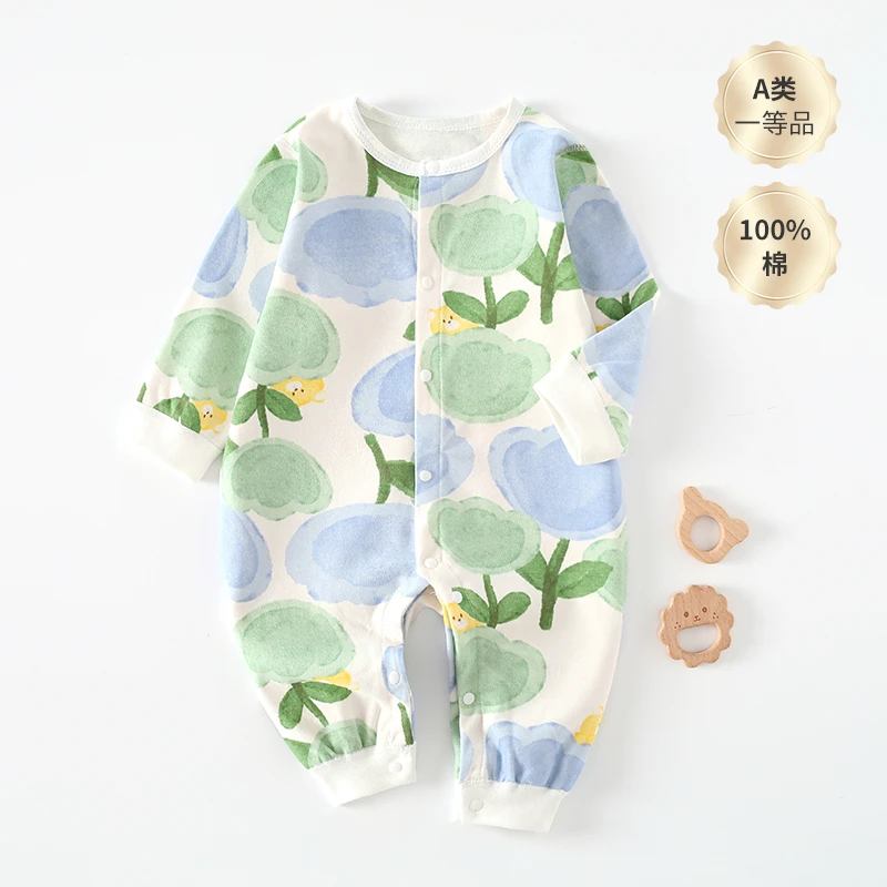 芈洛熙婴儿爬服2024秋装新款纯棉男童女童婴儿连体衣长袖哈衣