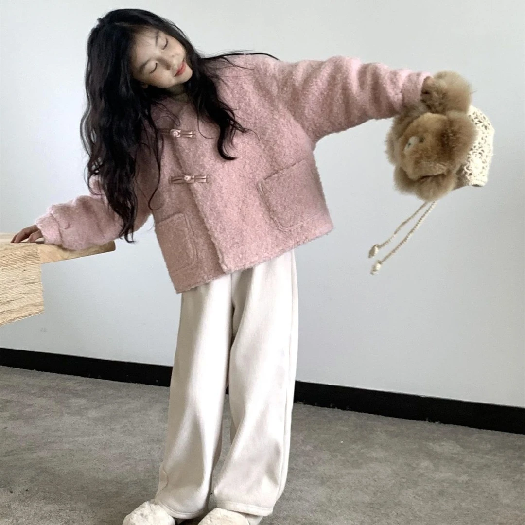巴拉拉吧女童秋冬外套2023新款儿童冬季中国风毛毛衣大童女孩皮毛
