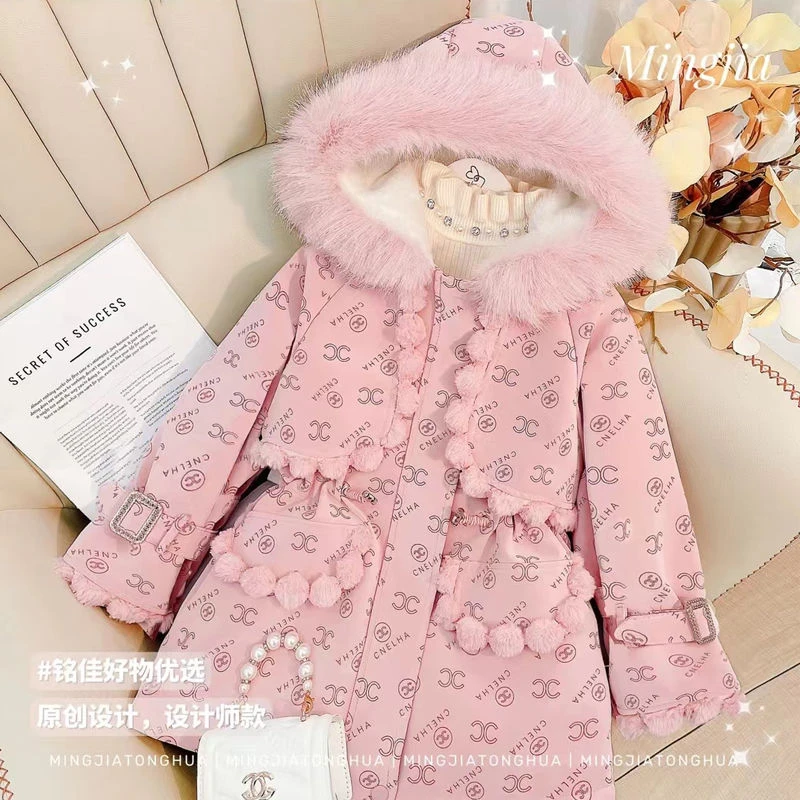 巴拉拉吧女童派克服外套冬装2023新款洋气女孩童装加绒加厚中大童