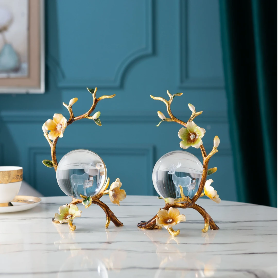 【韵美格】路路生财原创高端手工珐琅彩轻奢装饰水晶球工艺柜阁摆件