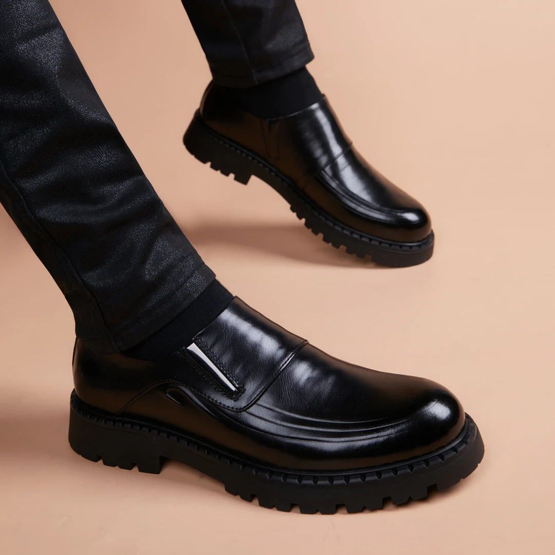 2024新款真皮厚底增高英伦风新款青年时尚套脚百搭商务休闲男皮鞋