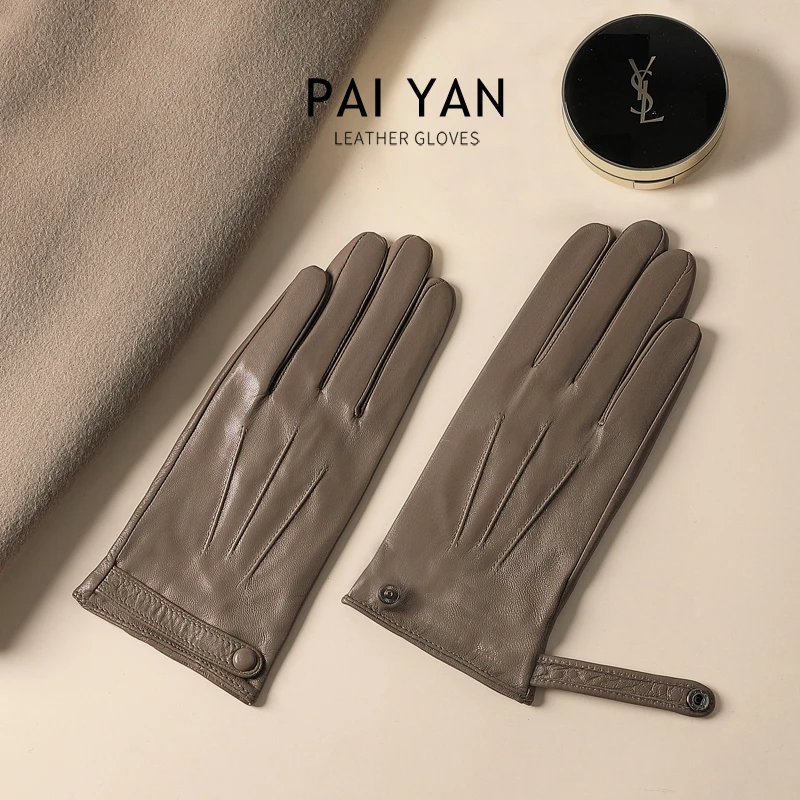 山羊皮真皮手套女薄款单层短款触屏骑车开车秋冬加绒保暖修手纯皮
