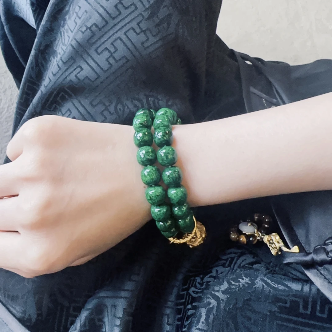 足银手链  【翡轩】翡绿合成矿石设计师款手串24-BW975