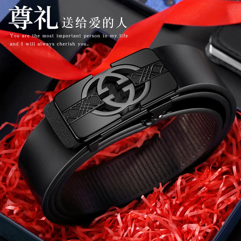 保罗正品100%真牛皮皮带男士商务高档自动扣皮带男款爆款2023新款