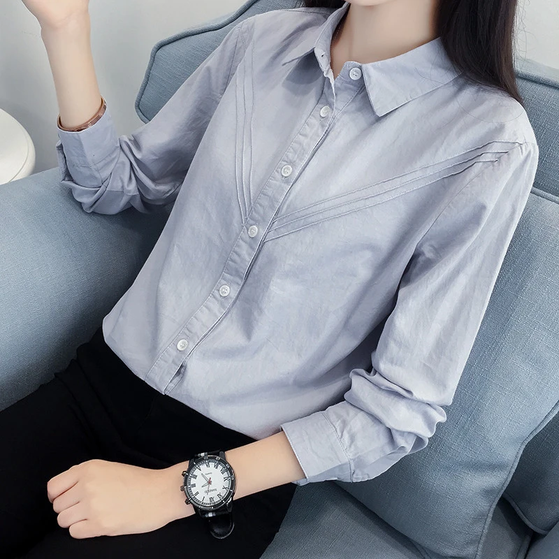 日系小清新纯棉长袖白衬衫女职业装文艺白衬衣学院风女装宽松外套
