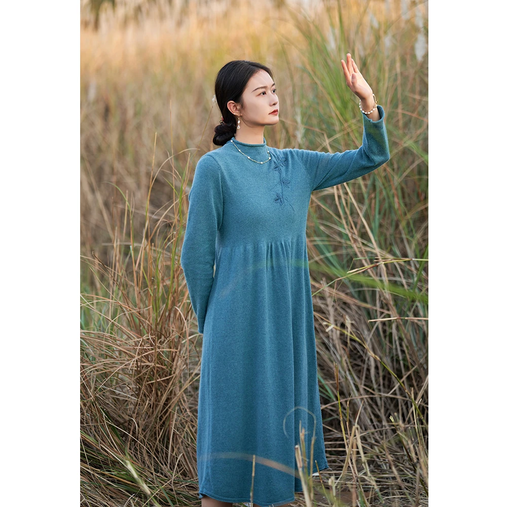 中式气质文艺毛衣女装连衣裙-6147