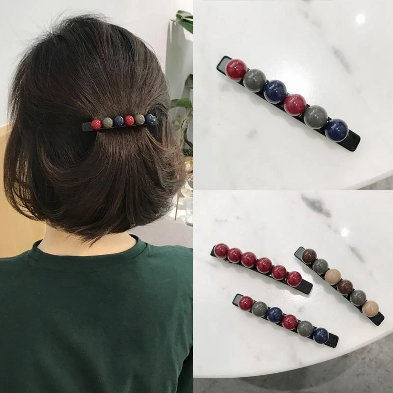 韩国莫兰迪色系豆豆一字夹弹簧夹边夹顶夹发饰女发夹饰品40到50岁