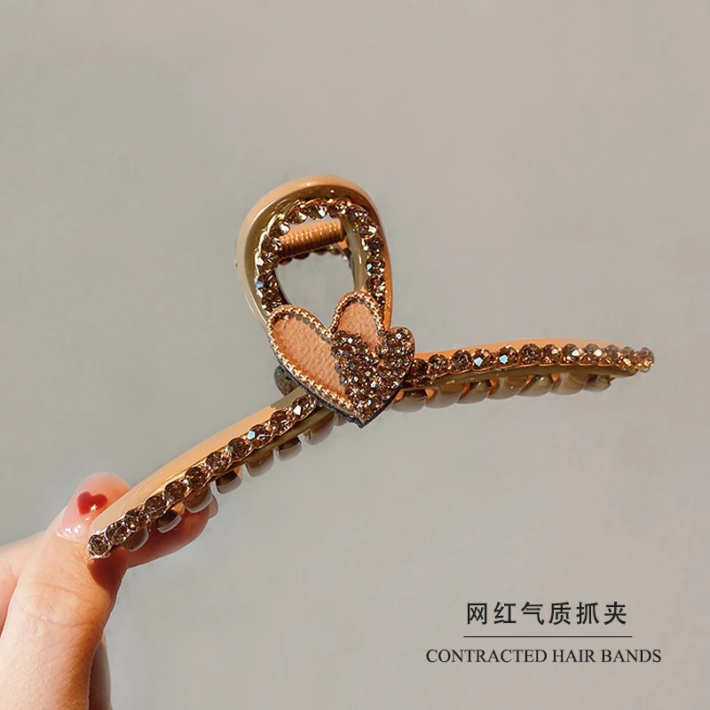 亚克力发饰 爱心水钻发夹女大号后脑勺抓夹发卡头发鲨鱼夹子发抓