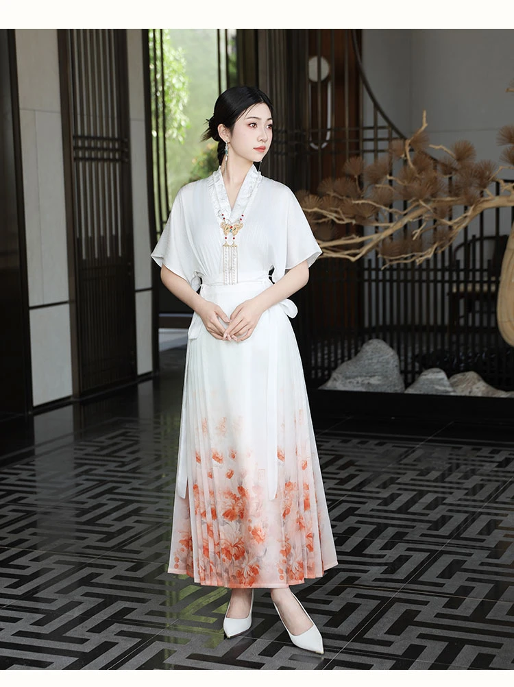 古风国风夏季显瘦原创明制汉服马面裙印花茶花荔枝彩半身裙中国风