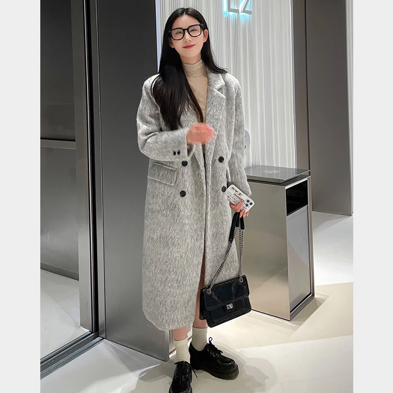 姜不辣JIANG双排扣女秋冬呢子中长款高级感超好看韩系毛呢大衣