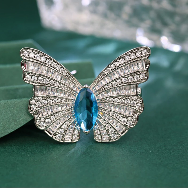 铜合金胸针 铜合金锆石胸针 奢梵品牌1071羽翼蝴蝶宝蓝简