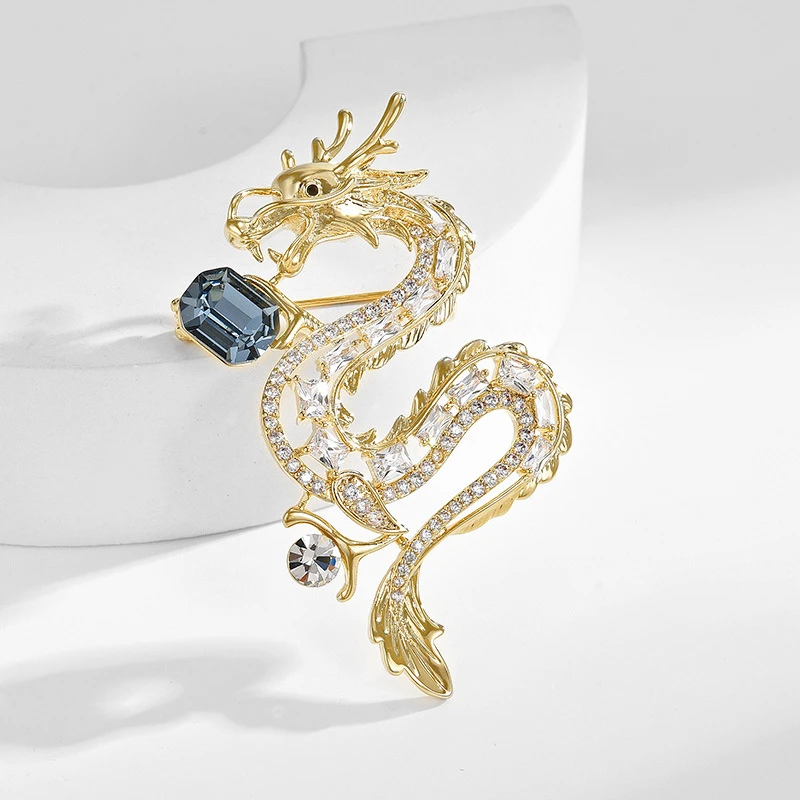 铜合金胸针 龙年限定施华洛水晶龙腾四海胸针西装男女款