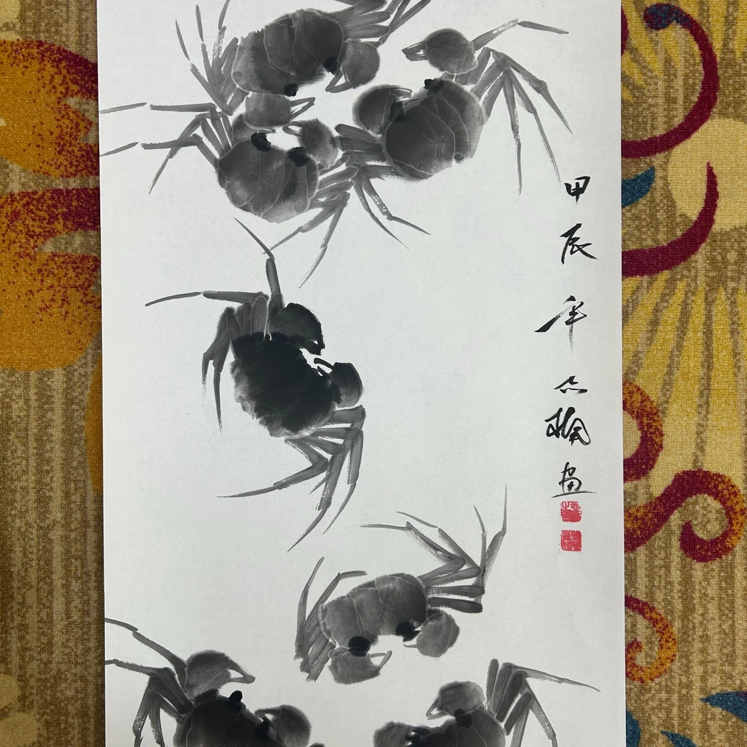 霍志楠国画作品《螃蟹》，三尺宣纸100*50cm