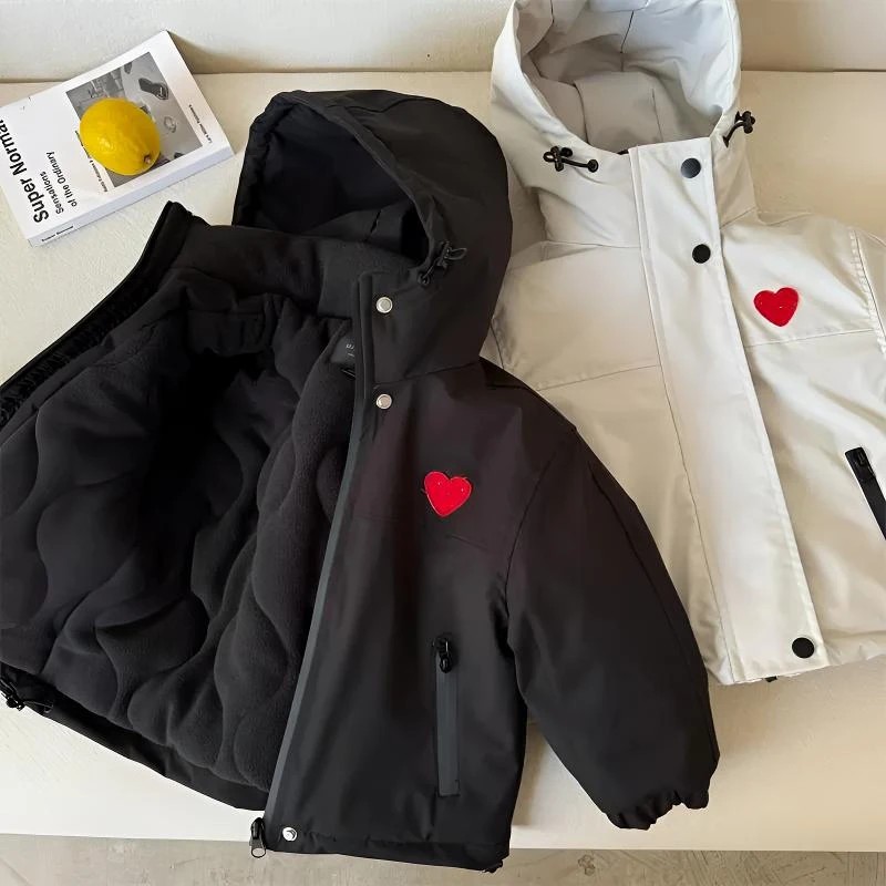 男女童加绒派克服外套2024冬新款夹棉加厚儿童韩版防水冲锋衣棉服