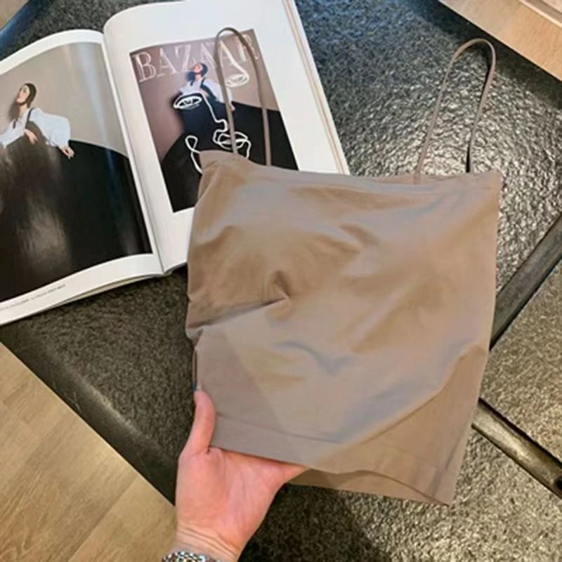 薄款小背心女夏内搭带胸垫吊带一字肩设计感小众外穿美背抹胸上衣