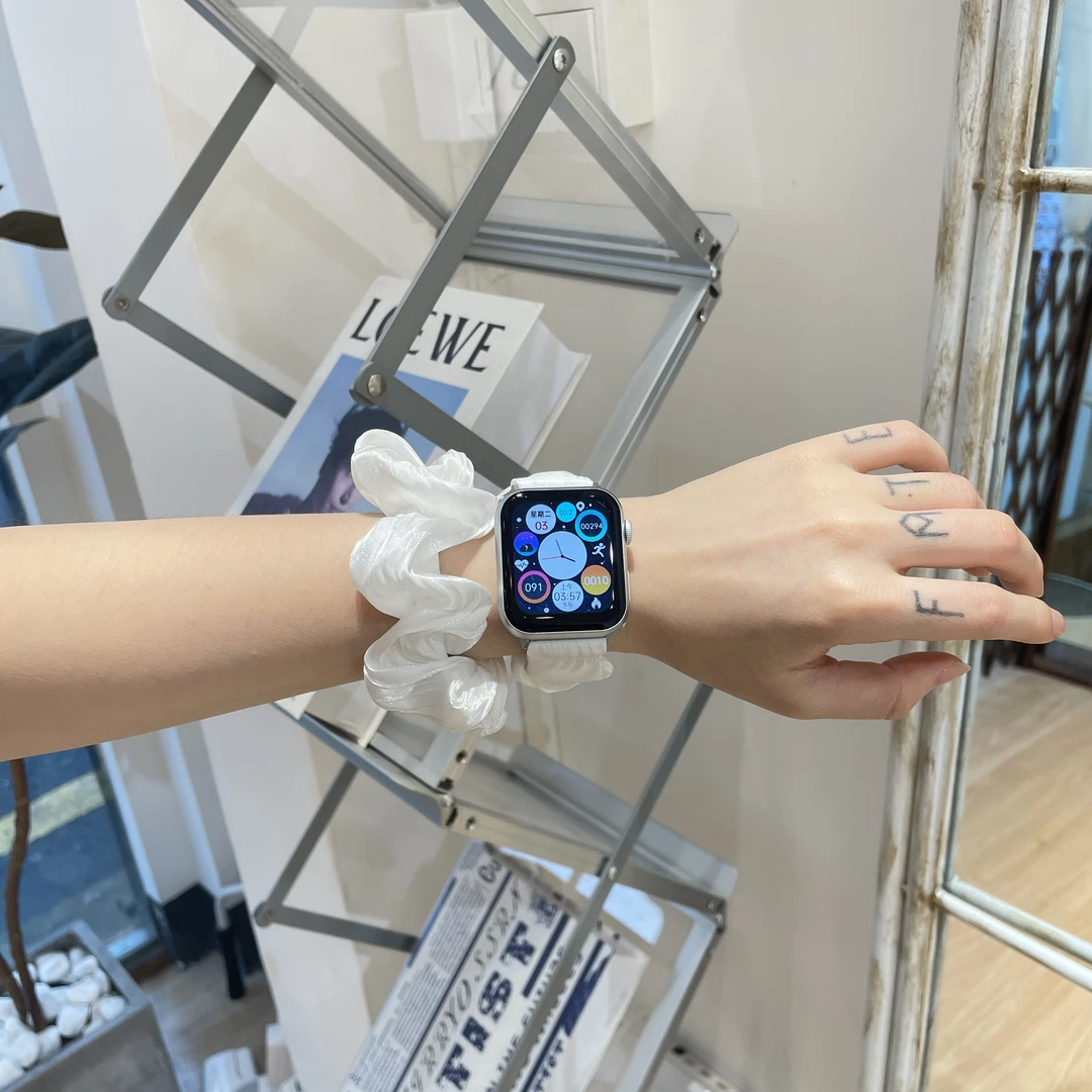 适用苹果S8手表applewatch表带ultra贝壳纹弹力发圈7代se65mm女生