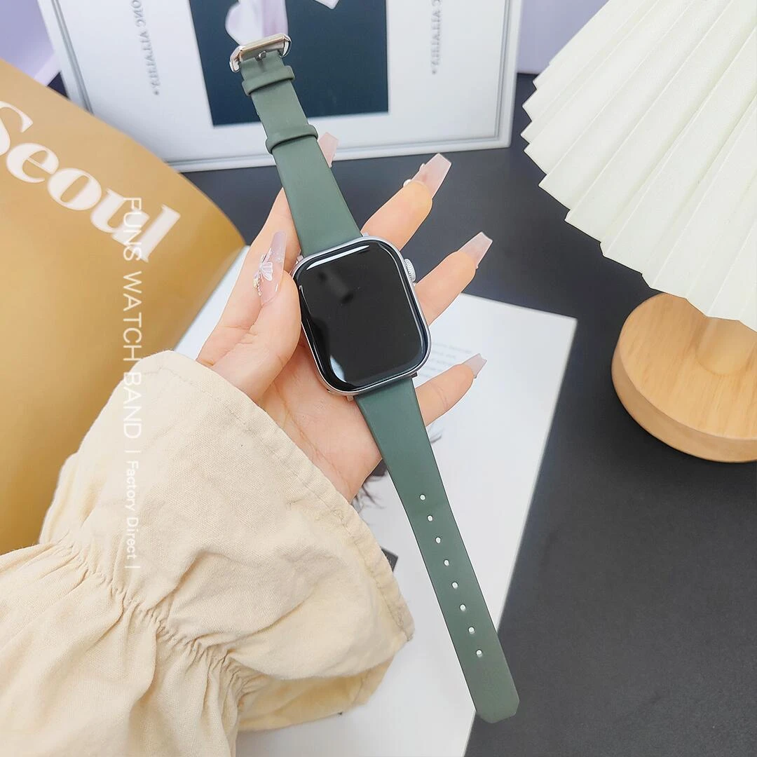 适用苹果S10手表AppleiwatchS987SE原创绢丝皮质女款表带舒适质感