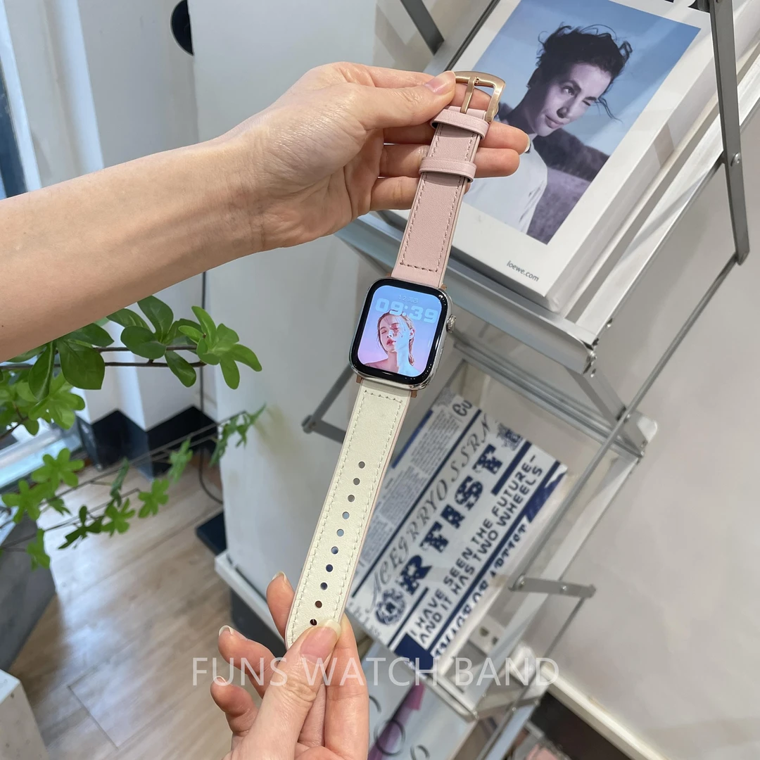 适用苹果applewatchS10S987贴皮硅胶拼色超软通用ultraSE456女生