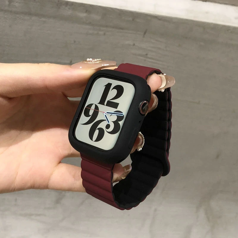 适用applewatch8苹果s10手表iwatch11简约休闲SE硅胶磁吸表带男女