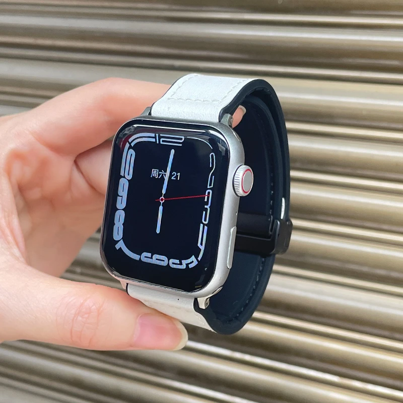 适用于iwatchs8苹果手表s7表带磁吸折叠扣新款applewatch7654代se