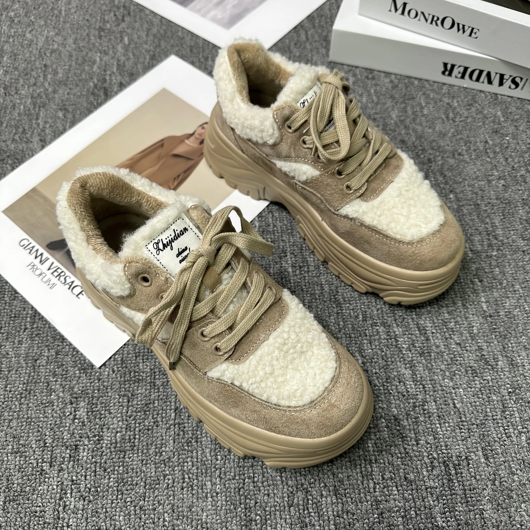 冬季新款毛毛加绒棉鞋系带厚底加厚保暖休闲鞋 8101