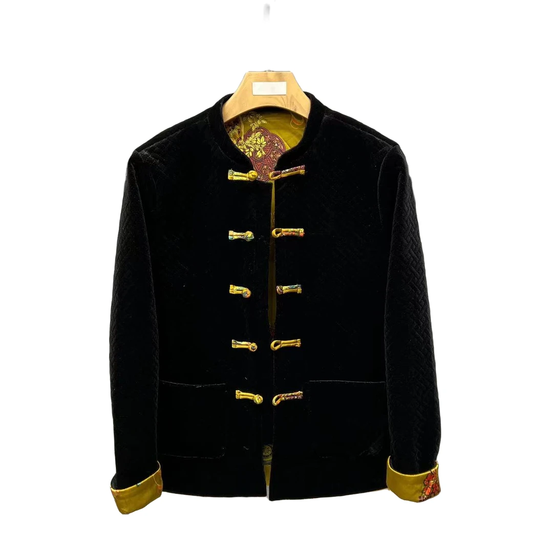 新款2298民族风唐装上衣手工盘扣中式中国风立领长袖时尚休闲加绒