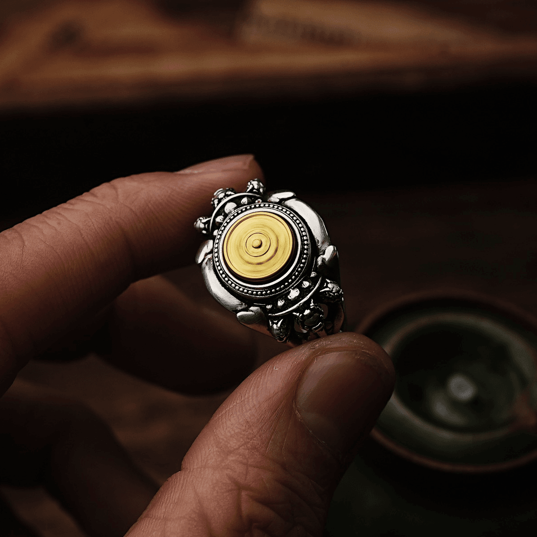 925银戒指 【隐西造物】国风潮流手工礼物指环复古潮莲花摩羯戒指